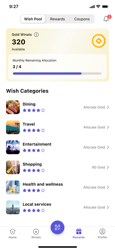 Winallet Wish Pool screen